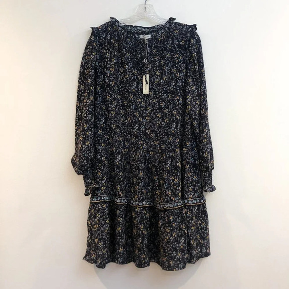 Max Studio Black V Neck Balloon Sleeve Floral Bohemian Casual Mini Dress S NWT - Picture 2 of 11